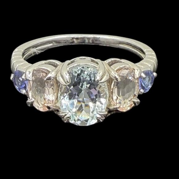 2.25ct Natural Aquamarine Morganite Tanzanite Ring 925 Sterling Silver Size 7.75 - Picture 2 of 6